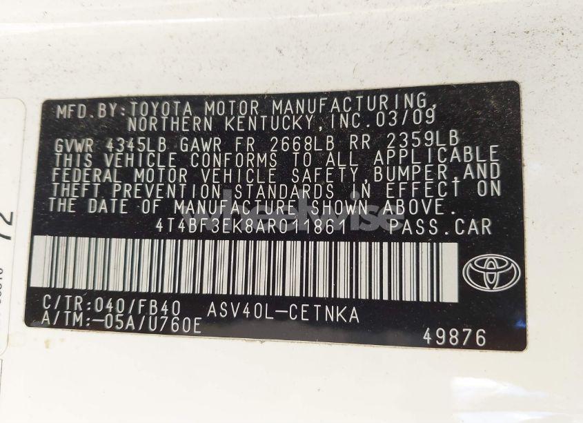 Photo 9 of 2010 Toyota Camry LE (VIN 4T4BF3EK8AR011861)