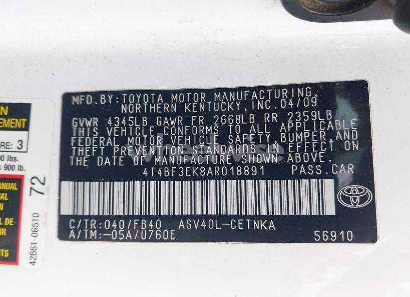 Photo 9 of 2010 Toyota Camry LE (VIN 4T4BF3EK8AR018891)