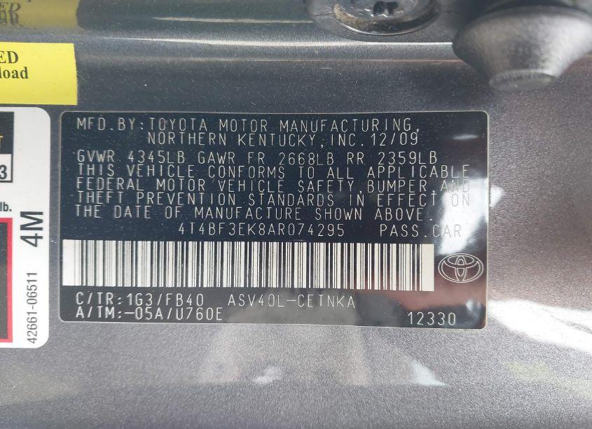 Photo 9 of 2010 Toyota Camry LE (VIN 4T4BF3EK8AR074295)