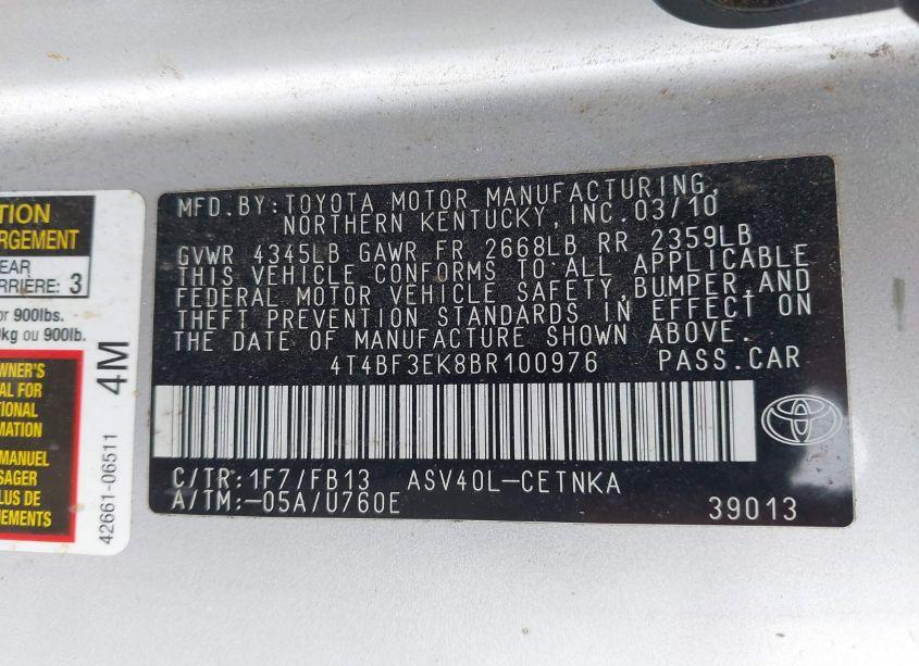 Photo 9 of 2011 Toyota Camry LE (VIN 4T4BF3EK8BR100976)