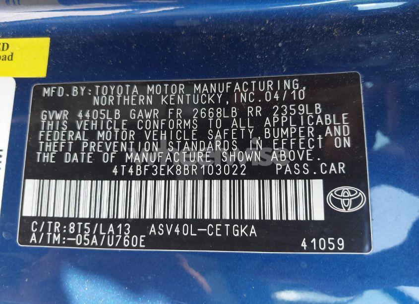 Photo 9 of 2011 Toyota Camry XLE (VIN 4T4BF3EK8BR103022)