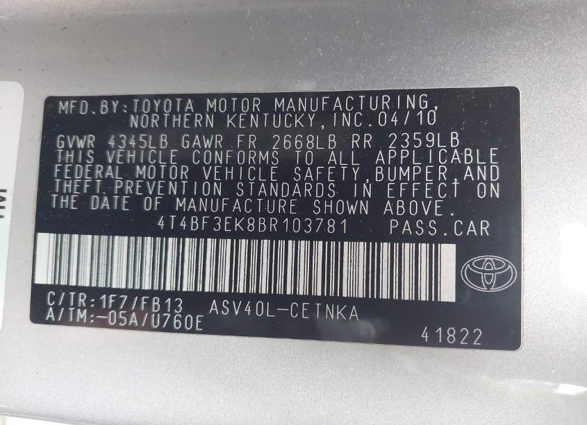 Photo 9 of 2011 Toyota Camry LE (VIN 4T4BF3EK8BR103781)