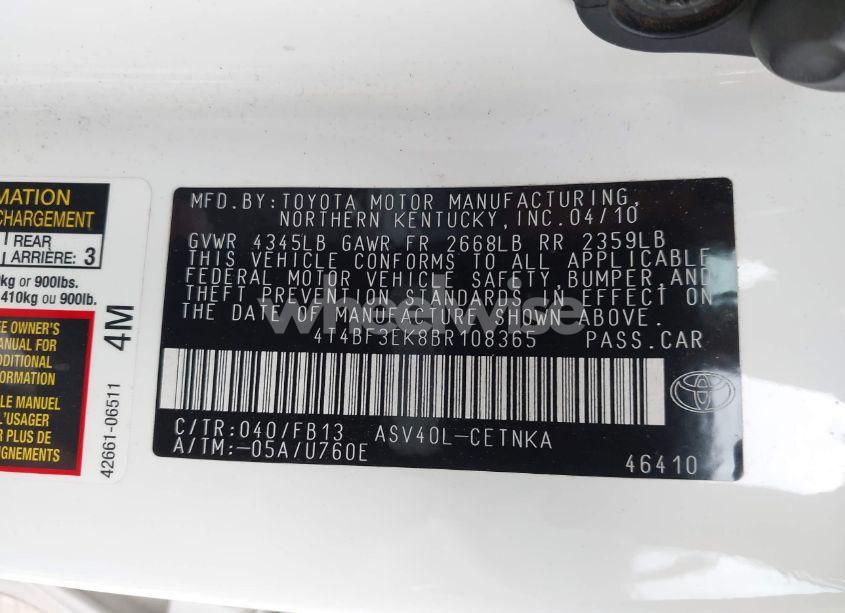 Photo 9 of 2011 Toyota Camry LE (VIN 4T4BF3EK8BR108365)