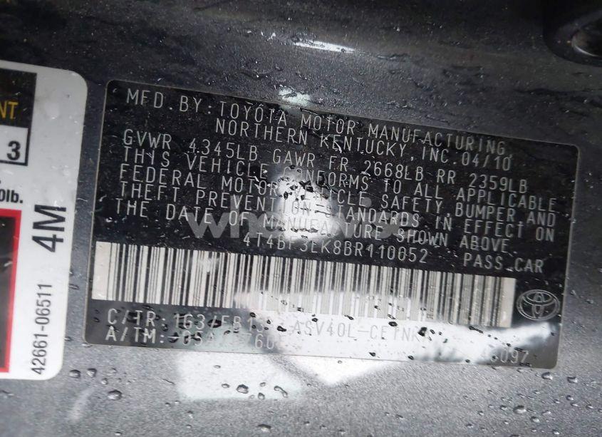 Photo 9 of 2011 Toyota Camry LE (VIN 4T4BF3EK8BR110052)