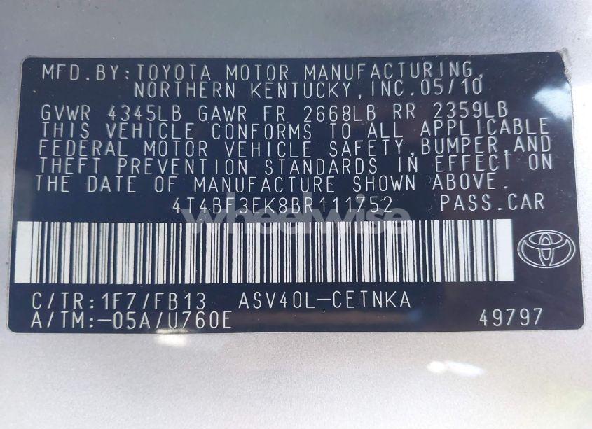 Photo 9 of 2011 Toyota Camry (VIN 4T4BF3EK8BR111752)