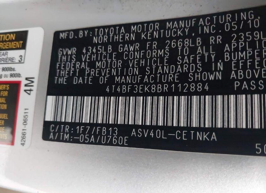 Photo 9 of 2011 Toyota Camry LE (VIN 4T4BF3EK8BR112884)