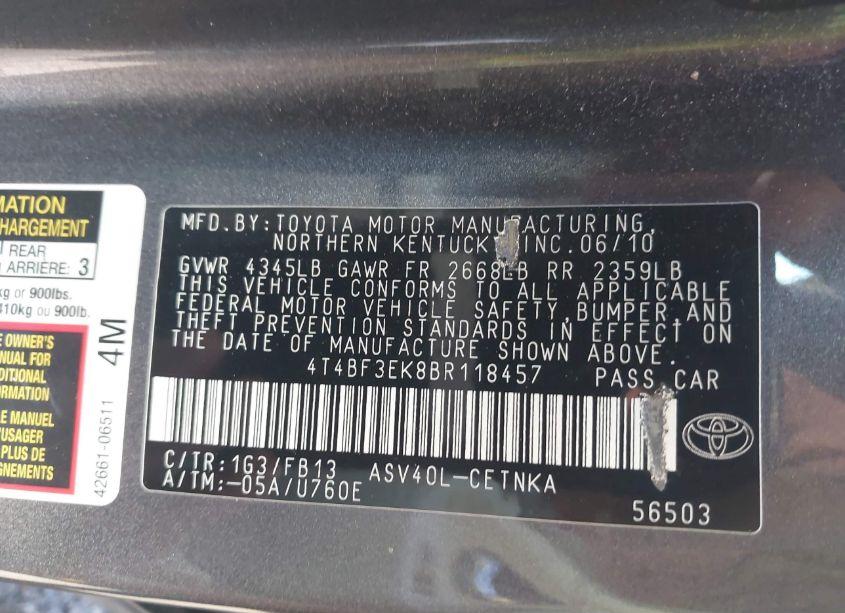 Photo 9 of 2011 Toyota Camry LE (VIN 4T4BF3EK8BR118457)