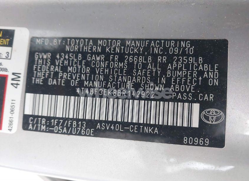 Photo 9 of 2011 Toyota Camry (VIN 4T4BF3EK8BR142922)