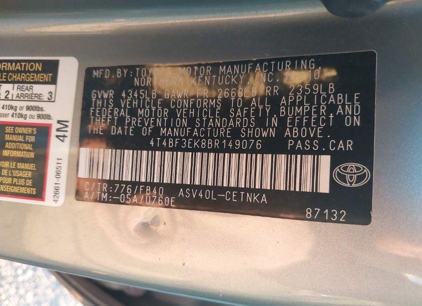 Photo 9 of 2011 Toyota Camry LE (VIN 4T4BF3EK8BR149076)