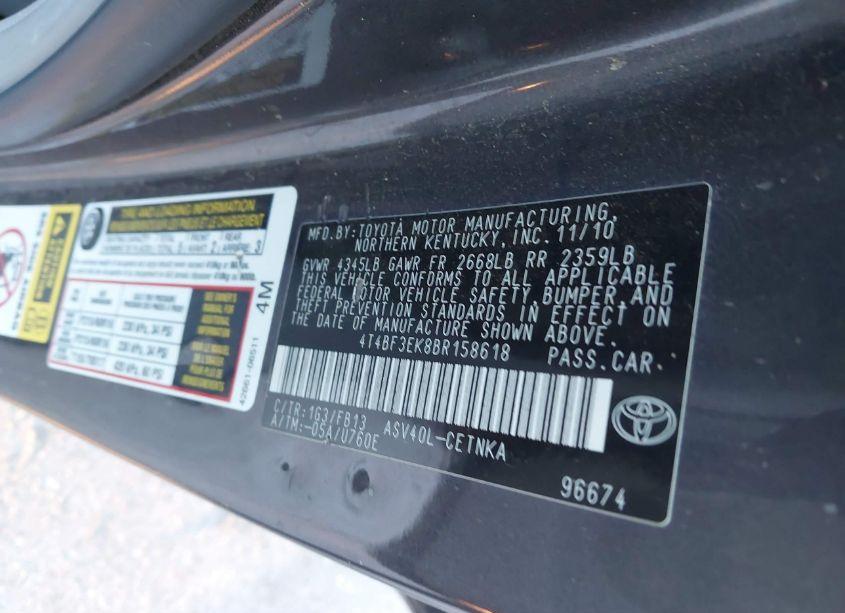 Photo 9 of 2011 Toyota Camry LE (VIN 4T4BF3EK8BR158618)