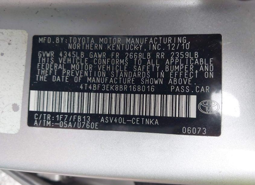 Photo 9 of 2011 Toyota Camry LE (VIN 4T4BF3EK8BR168016)