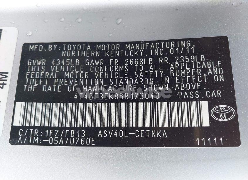 Photo 9 of 2011 Toyota Camry LE (VIN 4T4BF3EK8BR173040)