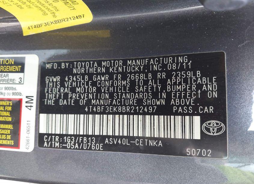 Photo 9 of 2011 Toyota Camry LE (VIN 4T4BF3EK8BR212497)