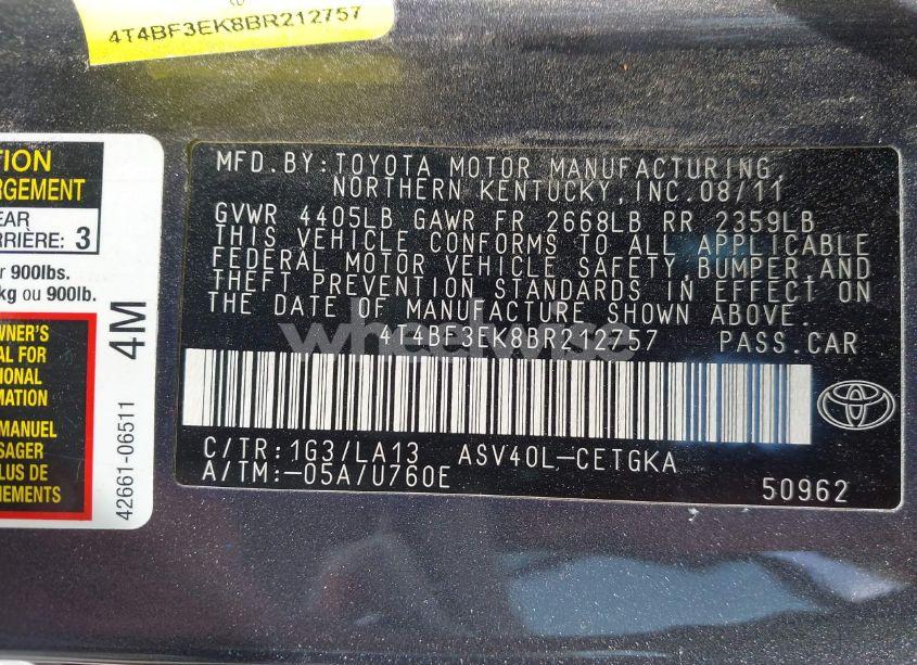 Photo 9 of 2011 Toyota Camry XLE (VIN 4T4BF3EK8BR212757)