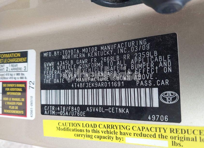 Photo 9 of 2010 Toyota Camry LE (VIN 4T4BF3EK9AR011691)