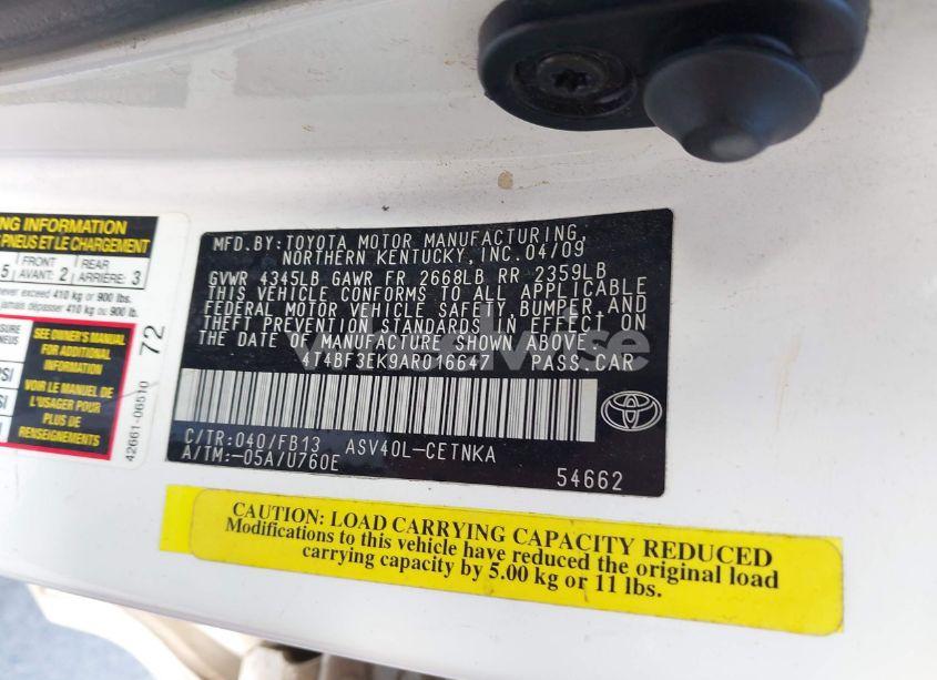 Photo 9 of 2010 Toyota Camry LE (VIN 4T4BF3EK9AR016647)
