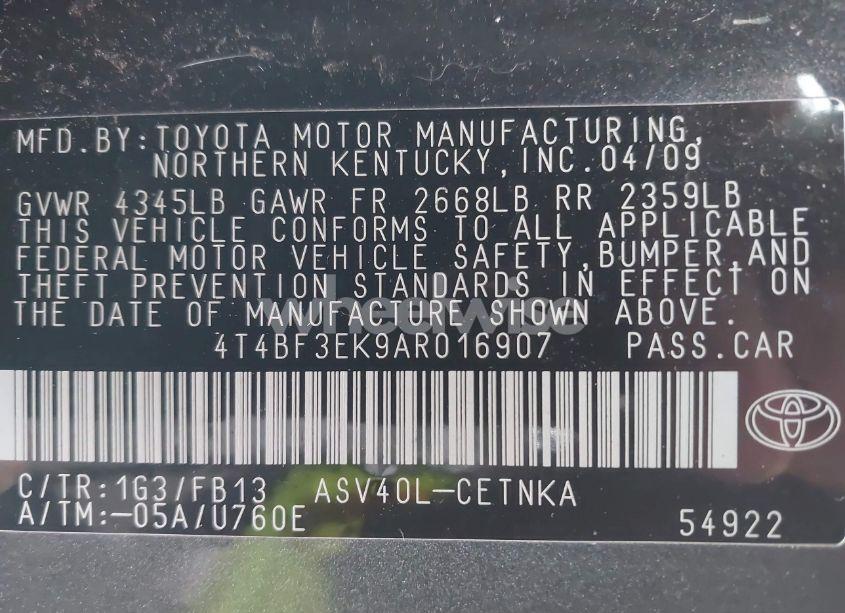 Photo 9 of 2010 Toyota Camry LE (VIN 4T4BF3EK9AR016907)