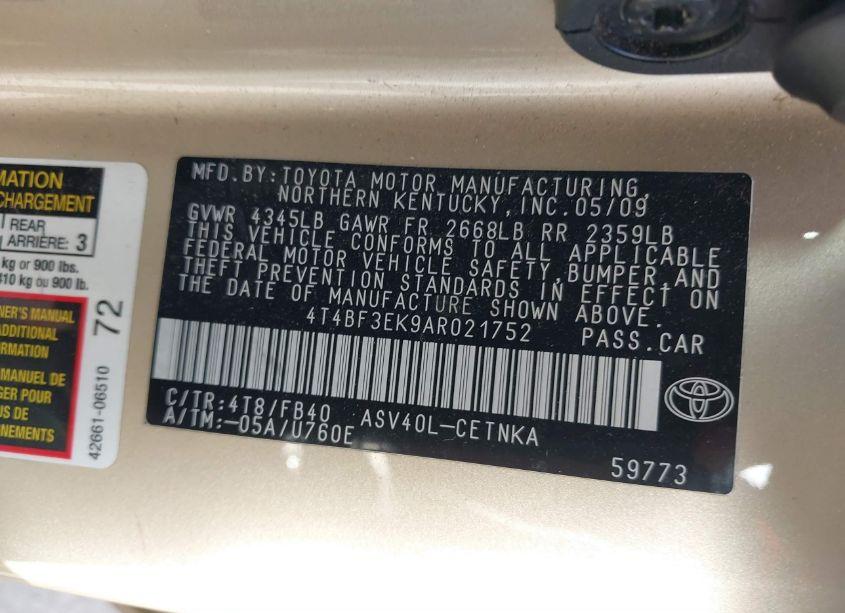 Photo 9 of 2010 Toyota Camry LE (VIN 4T4BF3EK9AR021752)