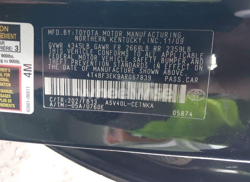 Photo 9 of 2010 Toyota Camry LE (VIN 4T4BF3EK9AR067839)