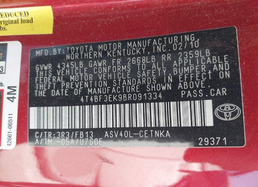 Photo 9 of 2011 Toyota Camry LE (VIN 4T4BF3EK9BR091334)