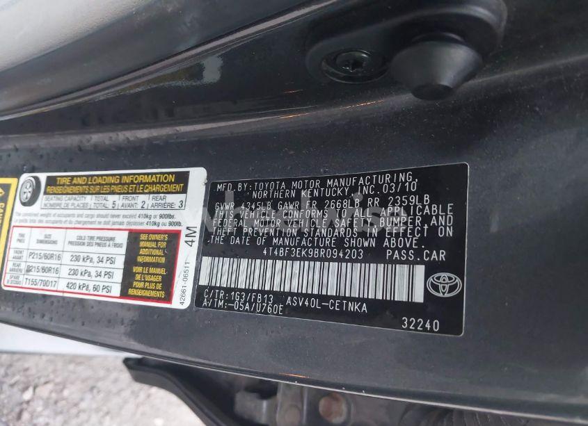 Photo 9 of 2011 Toyota Camry LE (VIN 4T4BF3EK9BR094203)