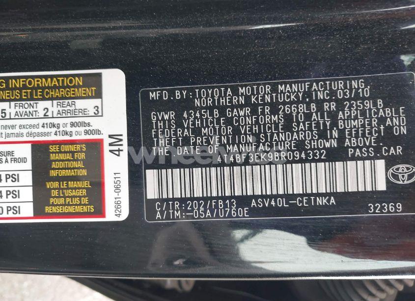 Photo 9 of 2011 Toyota Camry LE (VIN 4T4BF3EK9BR094332)