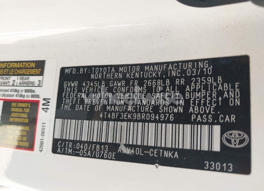 Photo 9 of 2011 Toyota Camry LE (VIN 4T4BF3EK9BR094976)