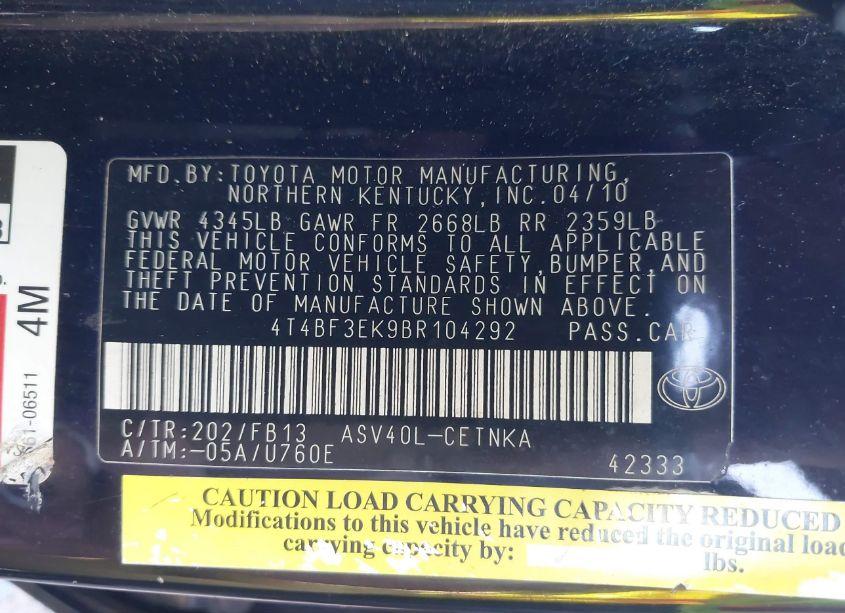 Photo 9 of 2011 Toyota Camry LE (VIN 4T4BF3EK9BR104292)