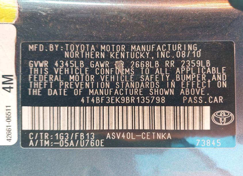 Photo 9 of 2011 Toyota Camry LE (VIN 4T4BF3EK9BR135798)