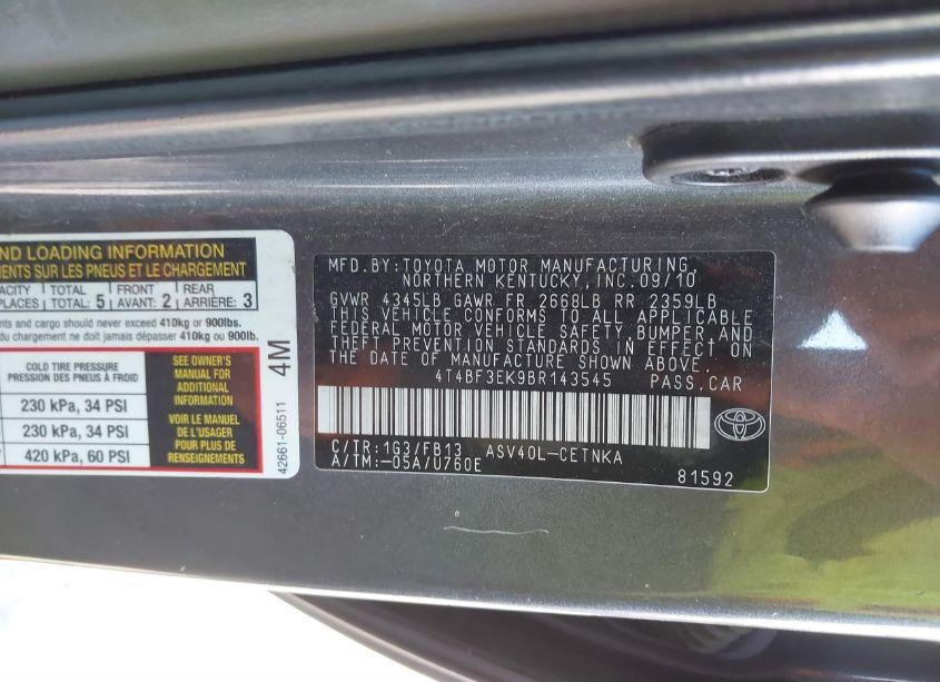 Photo 9 of 2011 Toyota Camry LE (VIN 4T4BF3EK9BR143545)