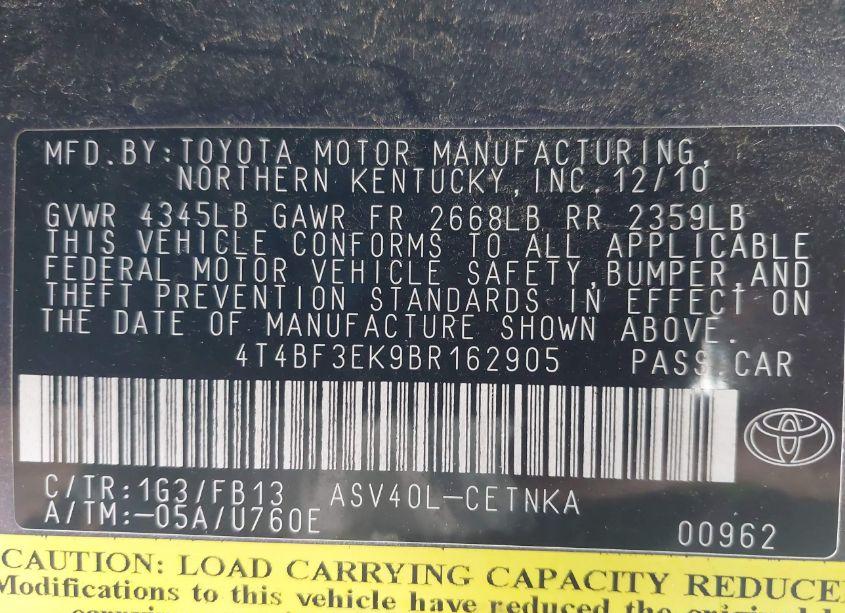 Photo 9 of 2011 Toyota Camry LE (VIN 4T4BF3EK9BR162905)