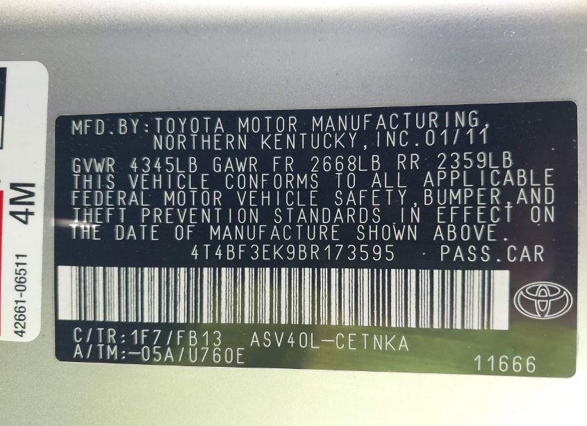 Photo 9 of 2011 Toyota Camry LE (VIN 4T4BF3EK9BR173595)