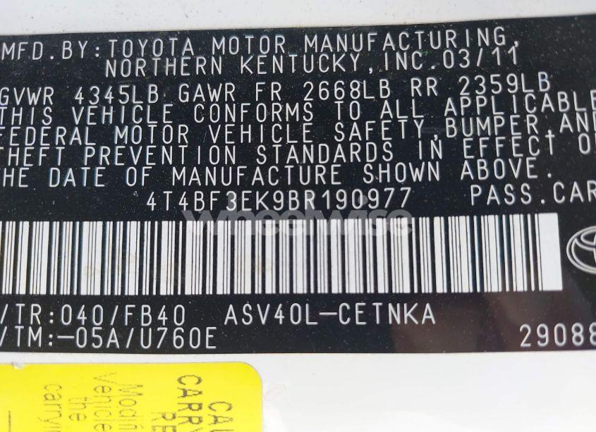 Photo 9 of 2011 Toyota Camry LE (VIN 4T4BF3EK9BR190977)