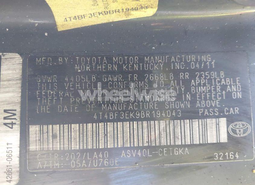 Photo 9 of 2011 Toyota Camry XLE (VIN 4T4BF3EK9BR194043)