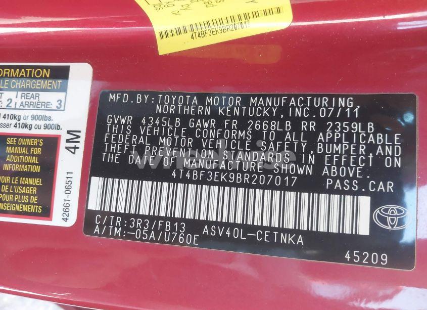 Photo 9 of 2011 Toyota Camry LE (VIN 4T4BF3EK9BR207017)