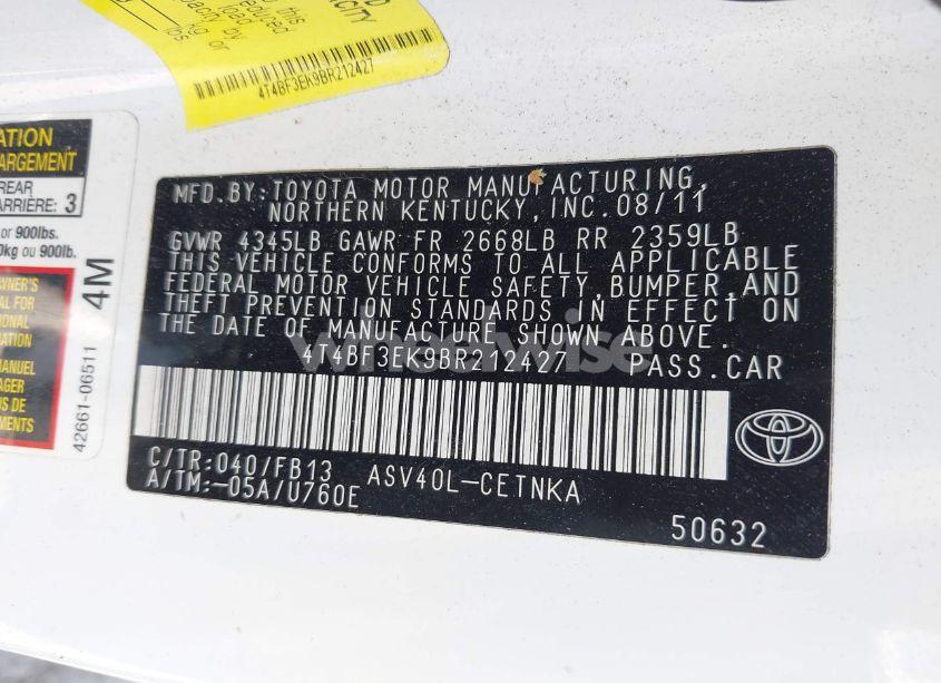 Photo 9 of 2011 Toyota Camry LE (VIN 4T4BF3EK9BR212427)