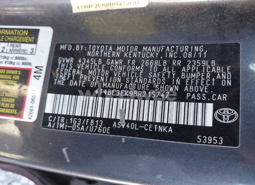 Photo 9 of 2011 Toyota Camry LE (VIN 4T4BF3EK9BR215747)