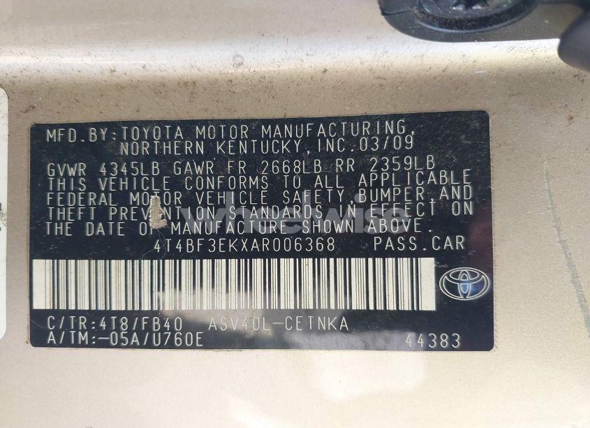 Photo 9 of 2010 Toyota Camry LE (VIN 4T4BF3EKXAR006368)