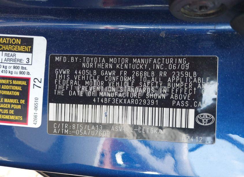 Photo 9 of 2010 Toyota Camry XLE (VIN 4T4BF3EKXAR029391)