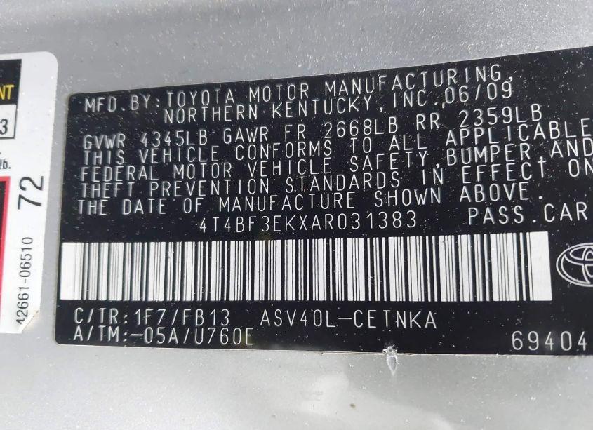 Photo 9 of 2010 Toyota Camry LE (VIN 4T4BF3EKXAR031383)