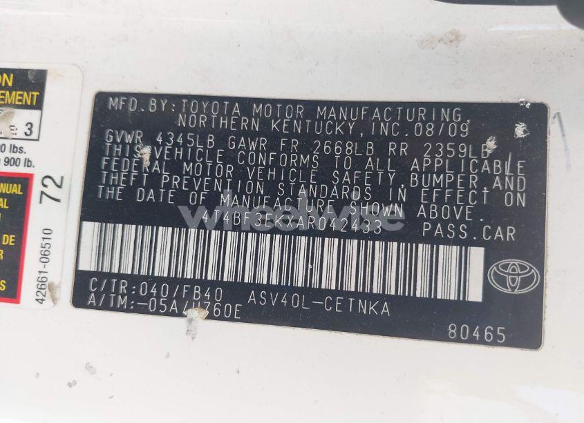 Photo 9 of 2010 Toyota Camry LE (VIN 4T4BF3EKXAR042433)