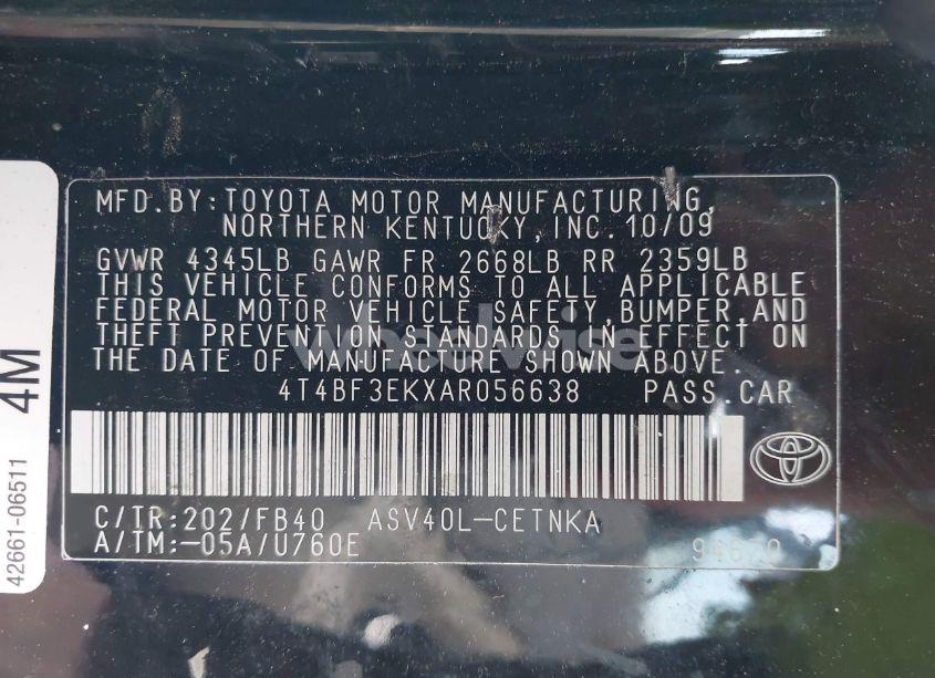 Photo 9 of 2010 Toyota Camry LE (VIN 4T4BF3EKXAR056638)