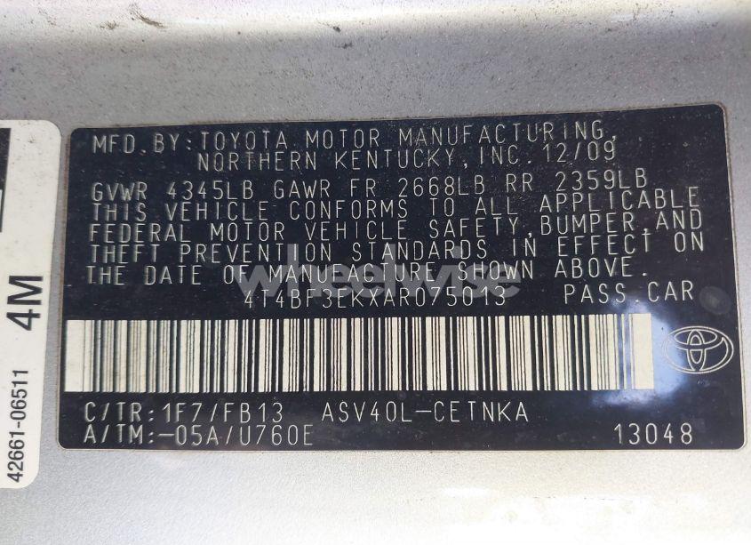 Photo 9 of 2010 Toyota Camry LE (VIN 4T4BF3EKXAR075013)