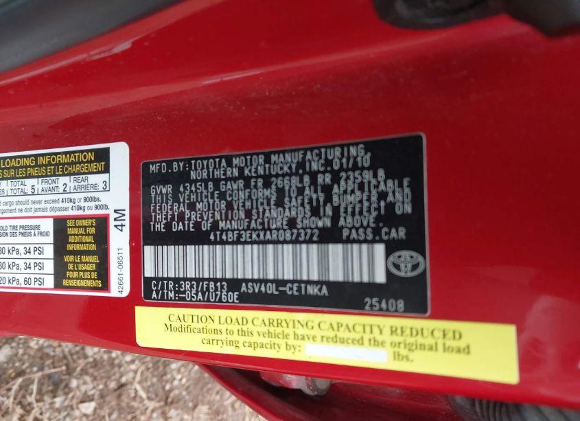 Photo 9 of 2010 Toyota Camry LE (VIN 4T4BF3EKXAR087372)