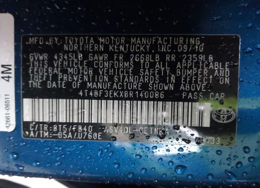 Photo 9 of 2011 Toyota Camry LE (VIN 4T4BF3EKXBR140086)