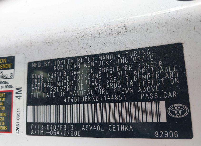 Photo 9 of 2011 Toyota Camry LE (VIN 4T4BF3EKXBR144851)