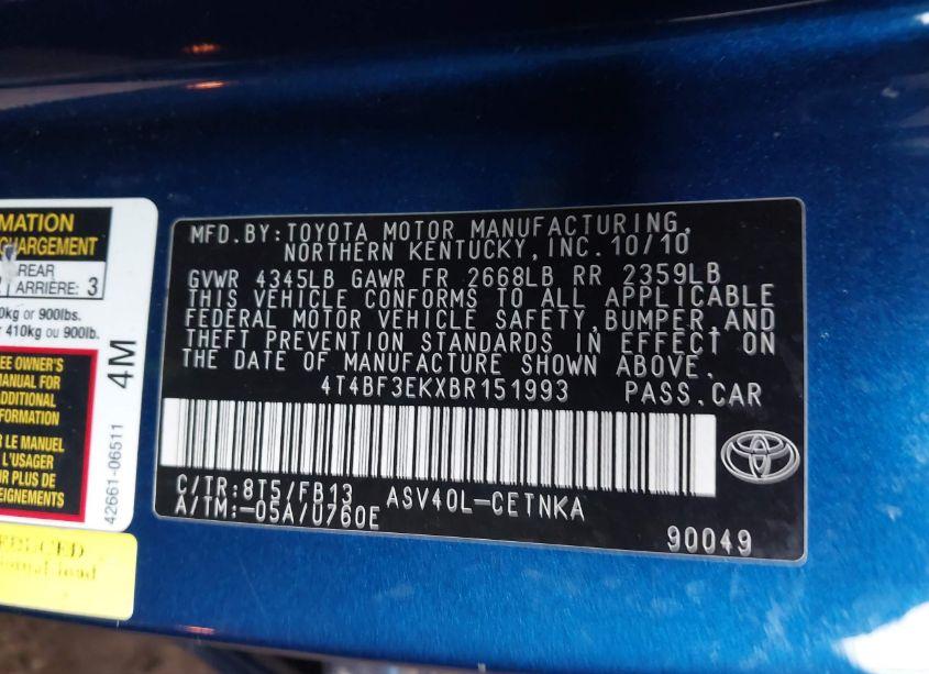 Photo 9 of 2011 Toyota Camry LE (VIN 4T4BF3EKXBR151993)