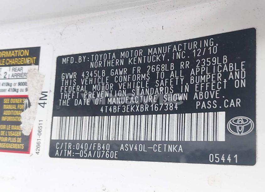 Photo 9 of 2011 Toyota Camry LE (VIN 4T4BF3EKXBR167384)