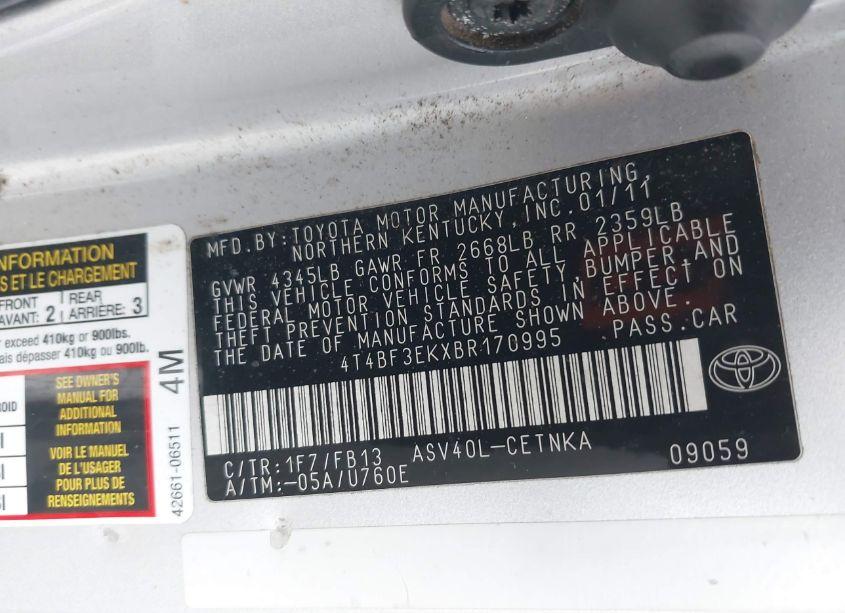 Photo 9 of 2011 Toyota Camry LE (VIN 4T4BF3EKXBR170995)