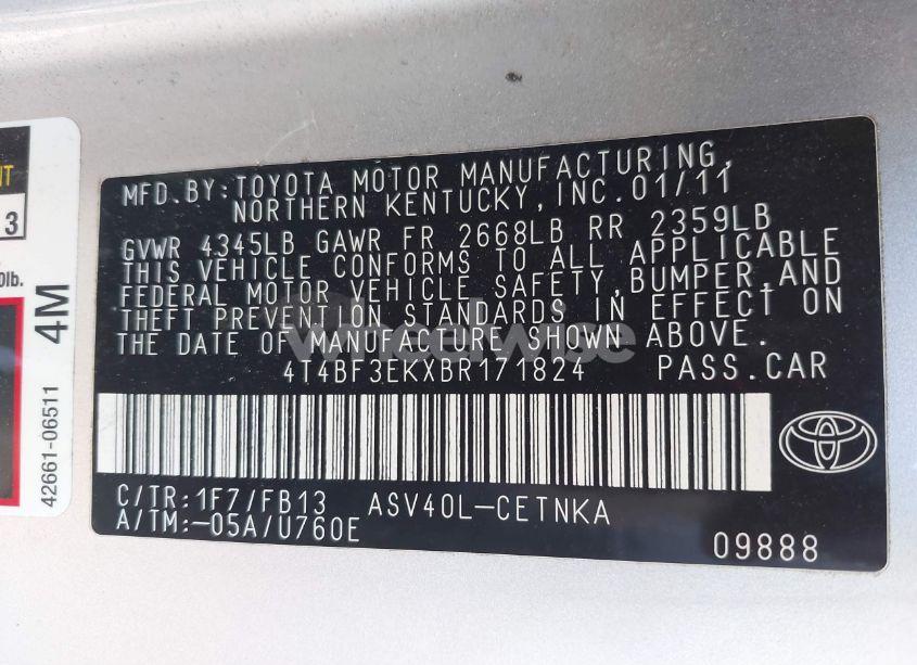 Photo 9 of 2011 Toyota Camry LE (VIN 4T4BF3EKXBR171824)